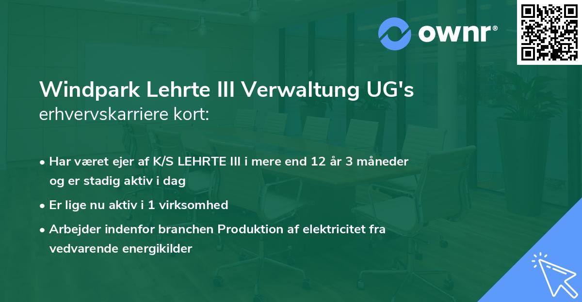Windpark Lehrte III Verwaltung UG's erhvervskarriere kort