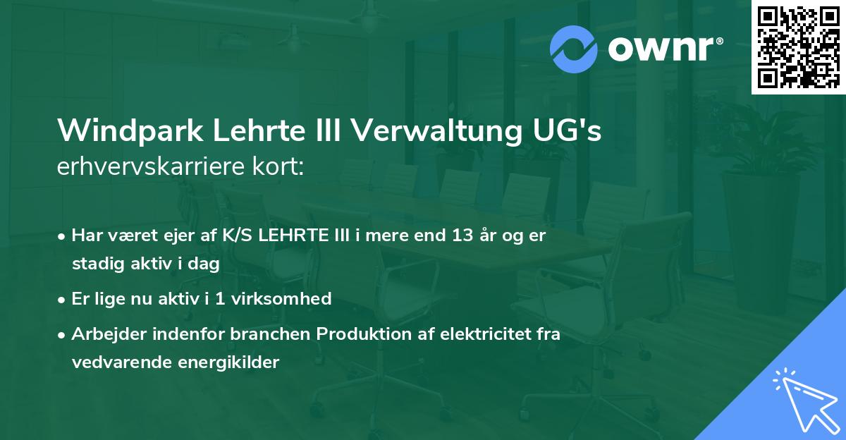 Windpark Lehrte III Verwaltung UG's erhvervskarriere kort
