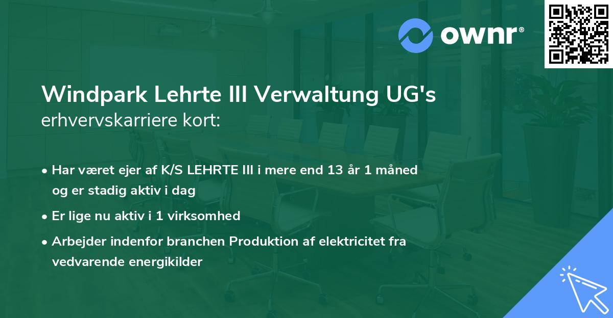 Windpark Lehrte III Verwaltung UG's erhvervskarriere kort