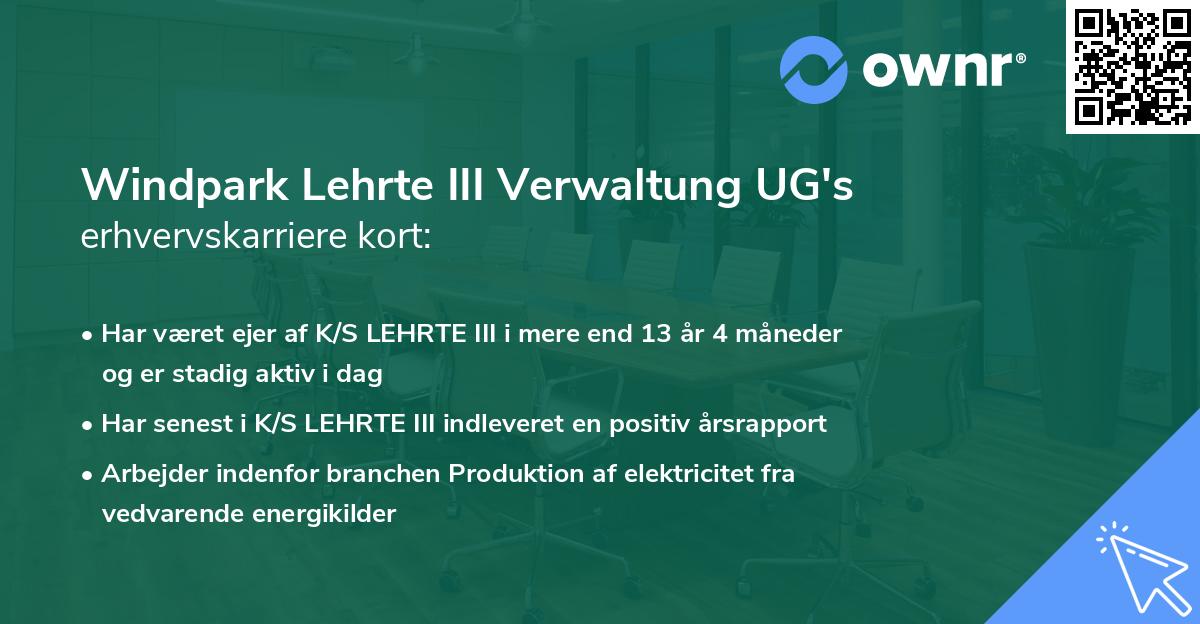 Windpark Lehrte III Verwaltung UG's erhvervskarriere kort