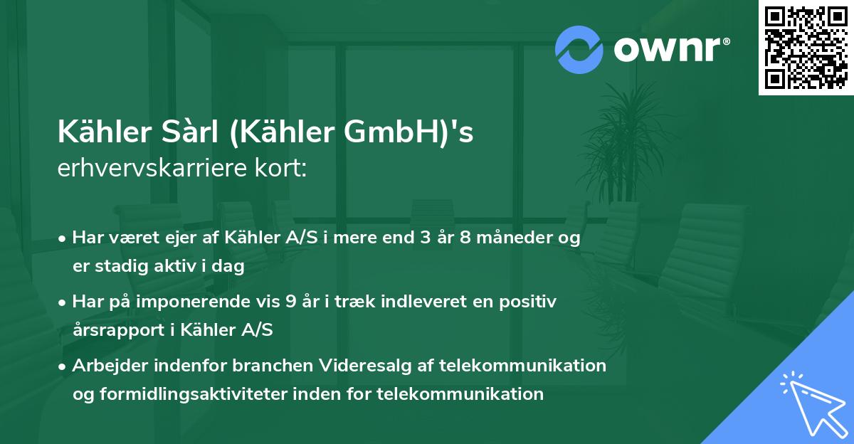 Kähler Sàrl (Kähler GmbH)'s erhvervskarriere kort