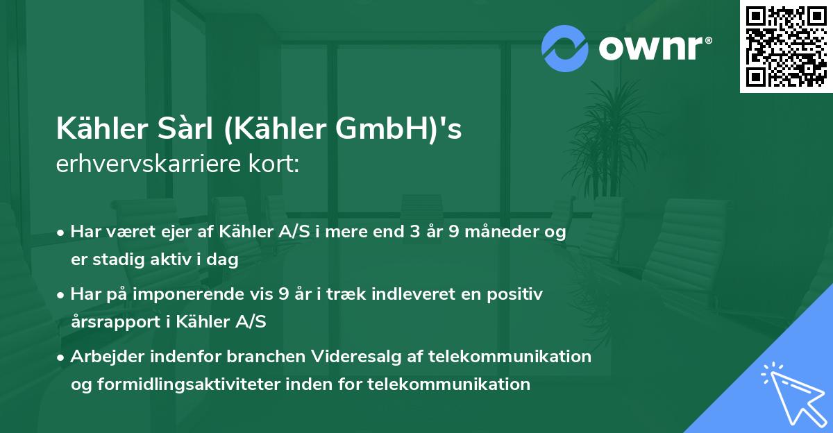 Kähler Sàrl (Kähler GmbH)'s erhvervskarriere kort