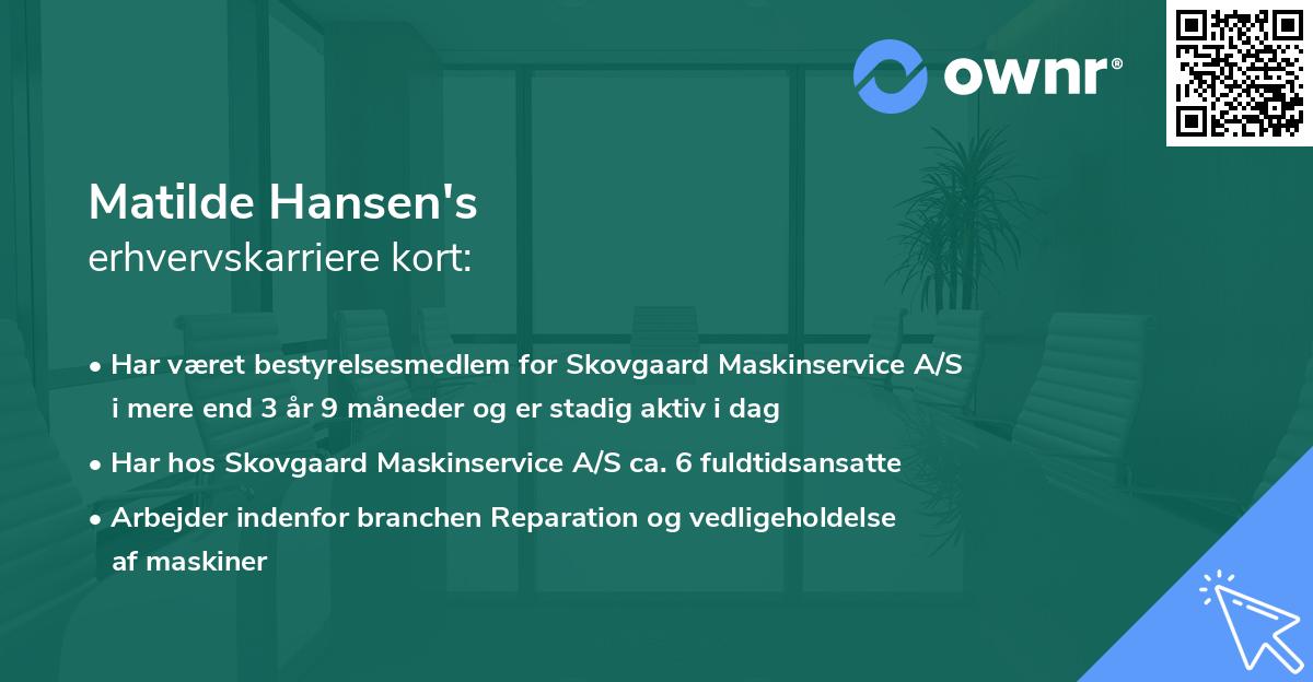 Matilde Hansen's erhvervskarriere kort