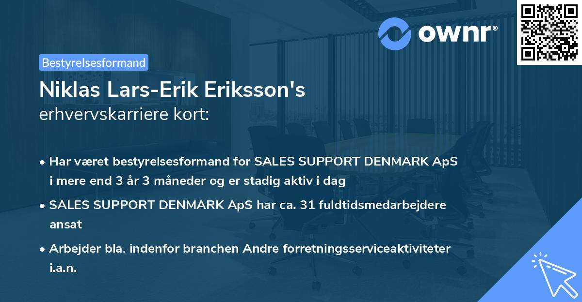 Niklas Lars-Erik Eriksson's erhvervskarriere kort