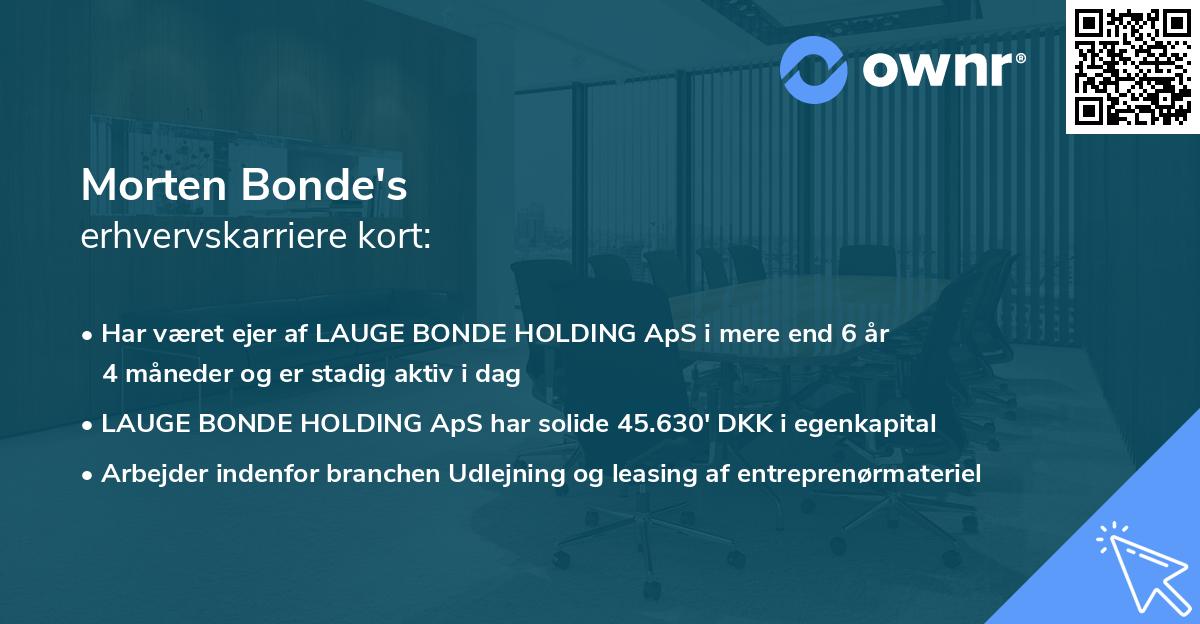Morten Bonde's erhvervskarriere kort