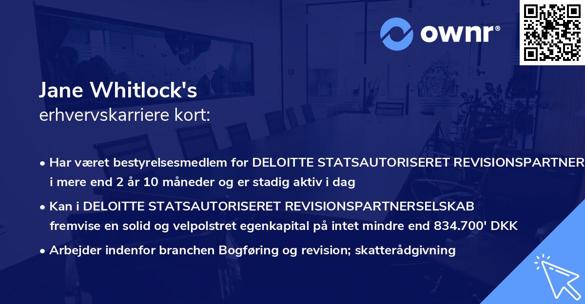 Jane Whitlock's erhvervskarriere kort