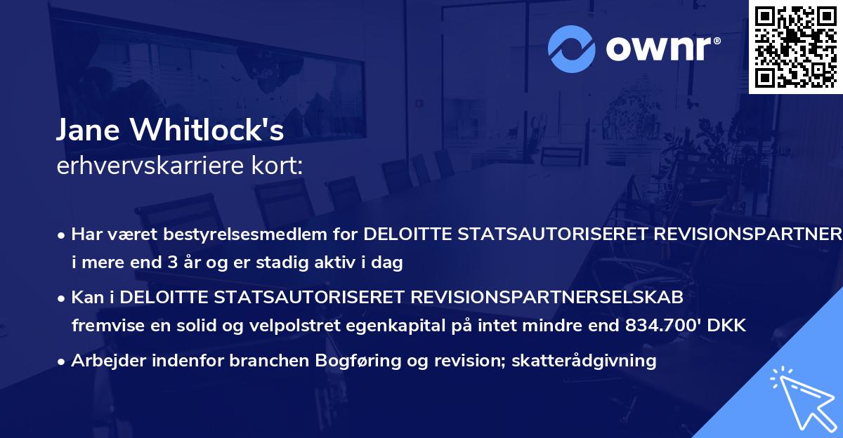 Jane Whitlock's erhvervskarriere kort