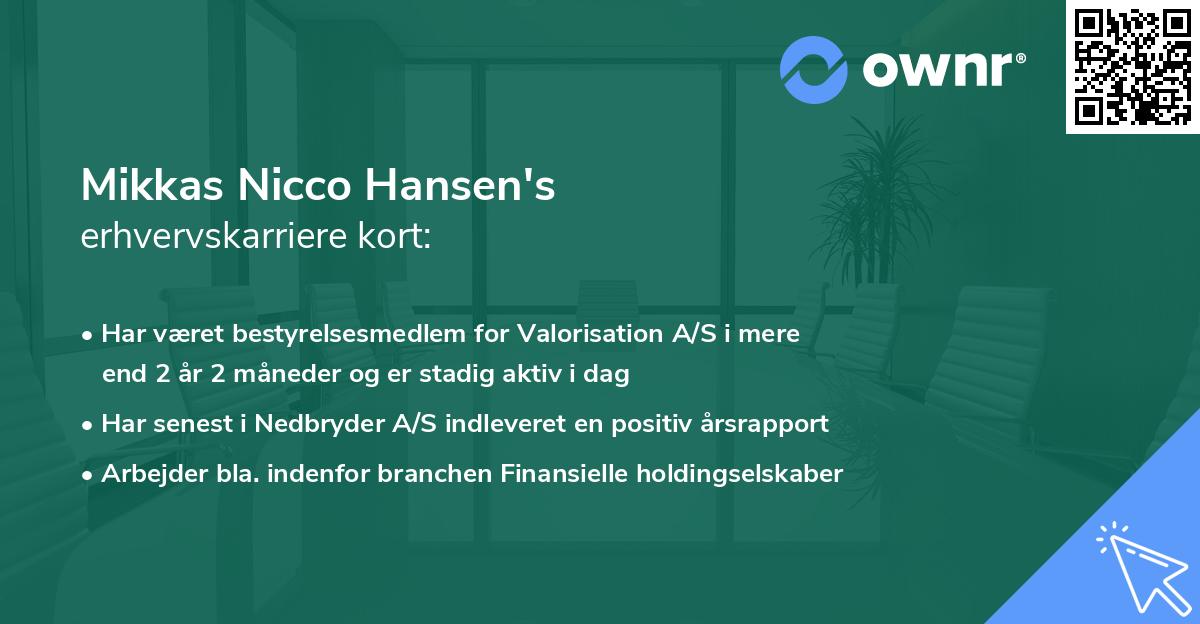 Mikkas Nicco Hansen's erhvervskarriere kort