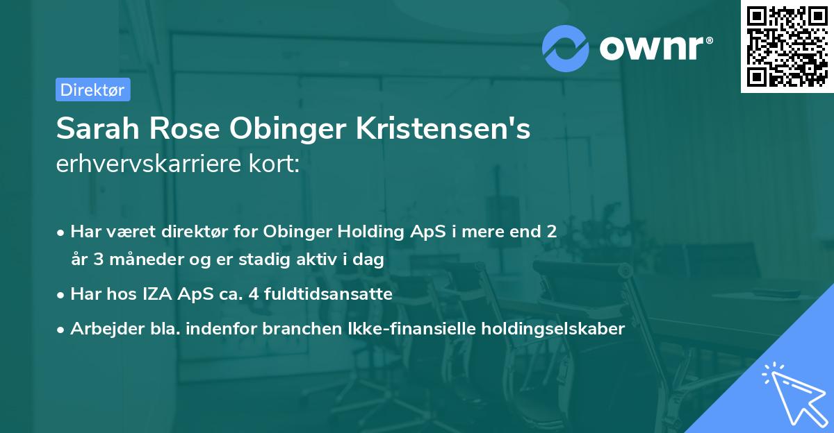 Sarah Rose Obinger Kristensen's erhvervskarriere kort