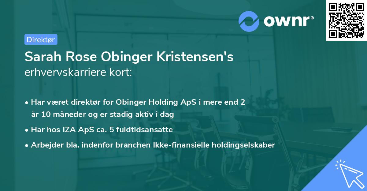 Sarah Rose Obinger Kristensen's erhvervskarriere kort