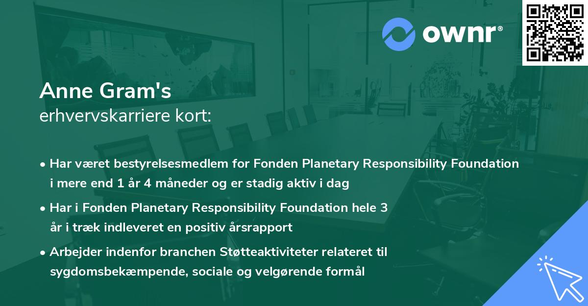 Anne Gram's erhvervskarriere kort