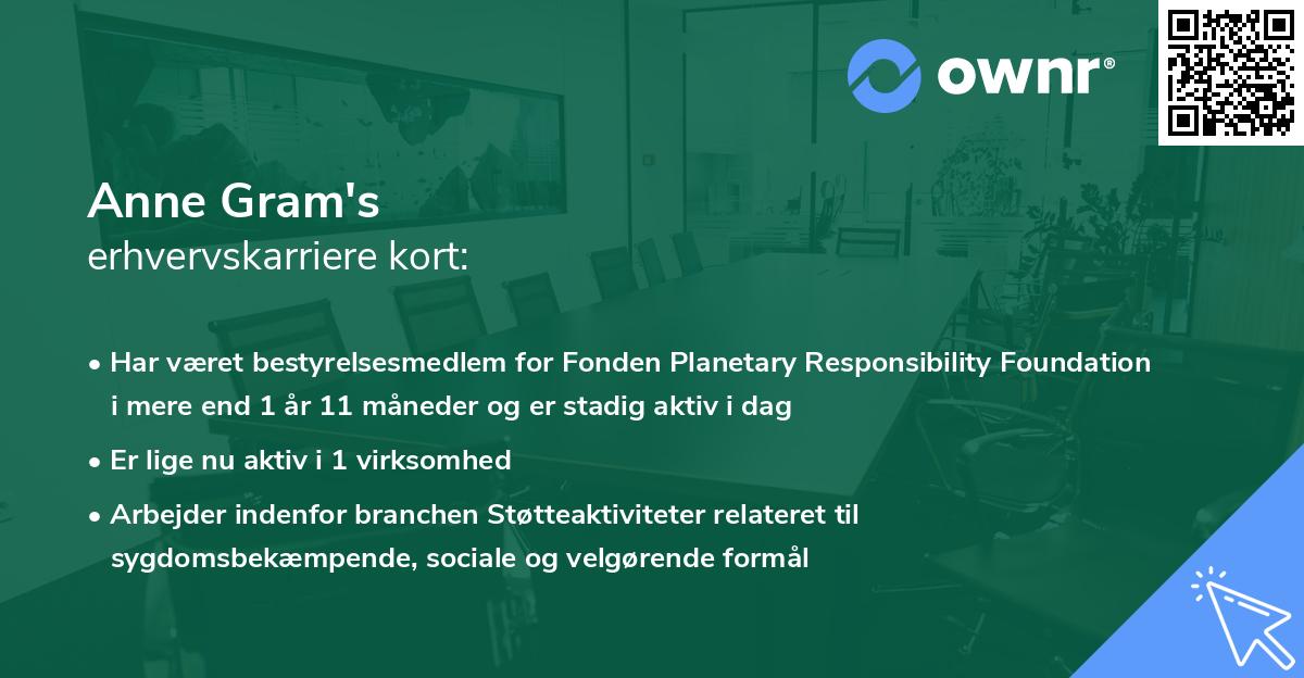 Anne Gram's erhvervskarriere kort