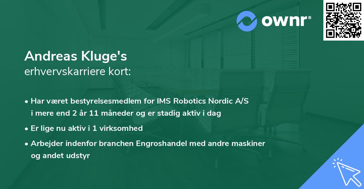 Andreas Kluge's erhvervskarriere kort