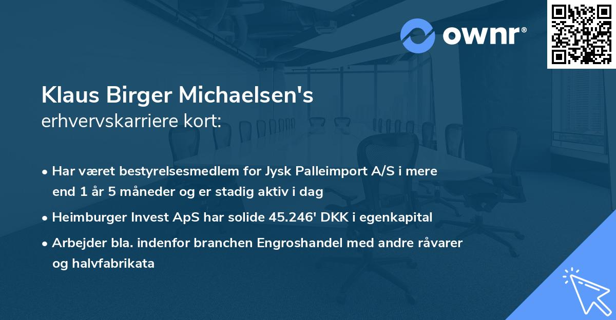 Klaus Birger Michaelsen's erhvervskarriere kort