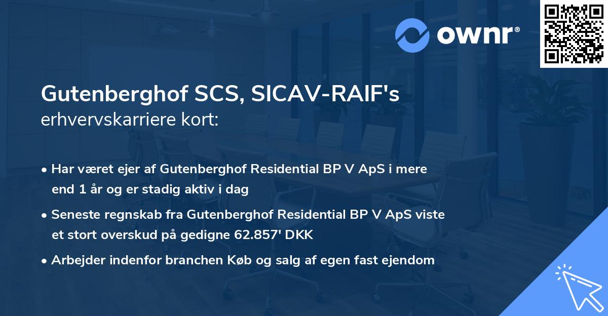 Gutenberghof SCS, SICAV-RAIF's erhvervskarriere kort