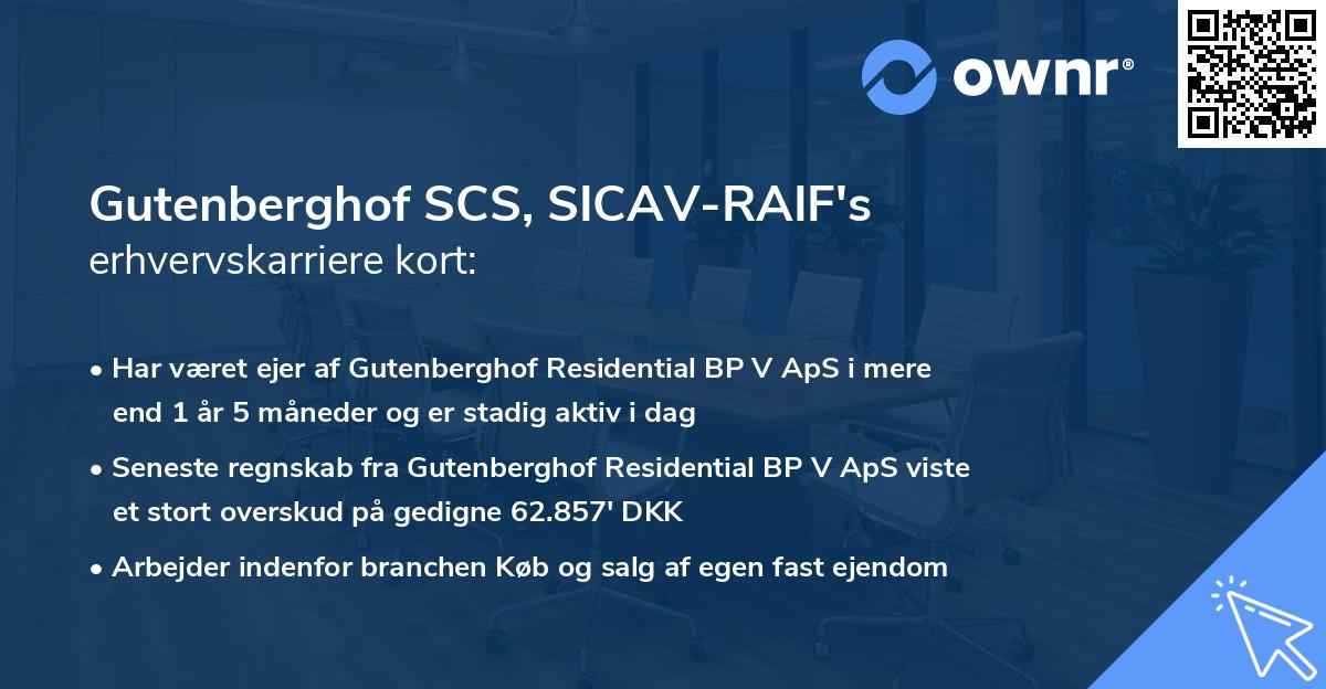 Gutenberghof SCS, SICAV-RAIF's erhvervskarriere kort