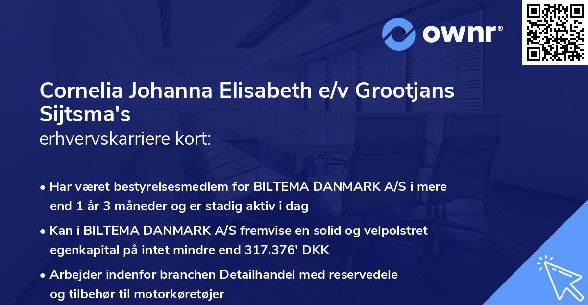 Cornelia Johanna Elisabeth e/v Grootjans Sijtsma's erhvervskarriere kort