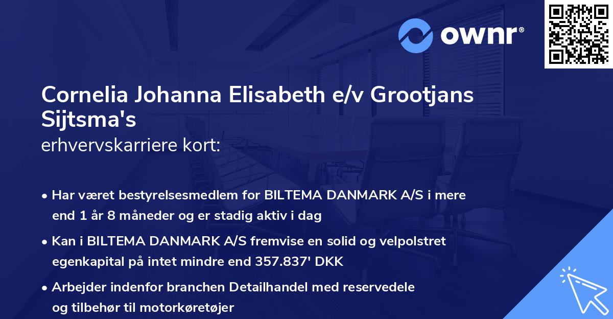 Cornelia Johanna Elisabeth e/v Grootjans Sijtsma's erhvervskarriere kort