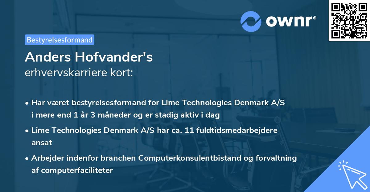 Anders Hofvander's erhvervskarriere kort