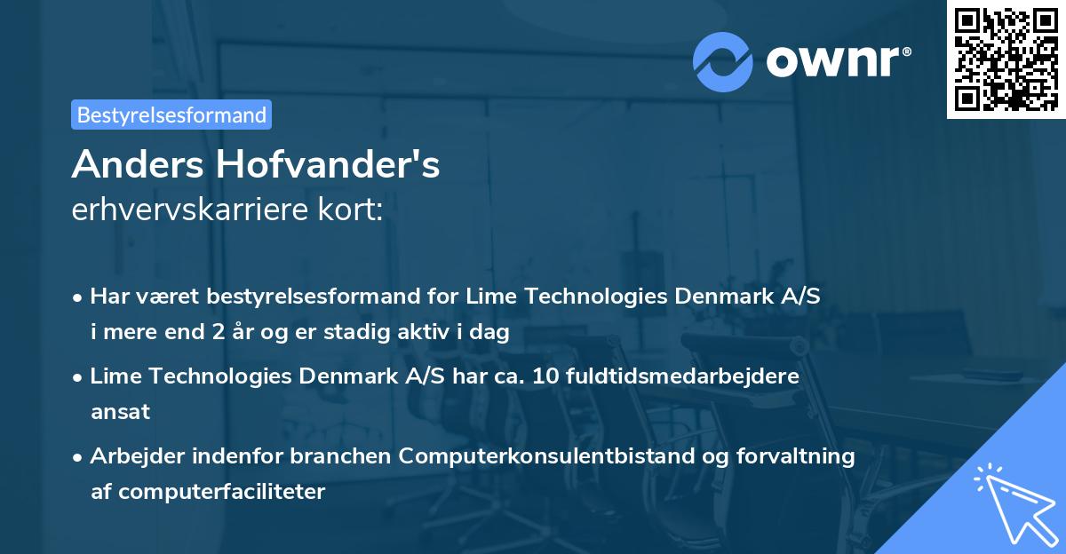 Anders Hofvander's erhvervskarriere kort