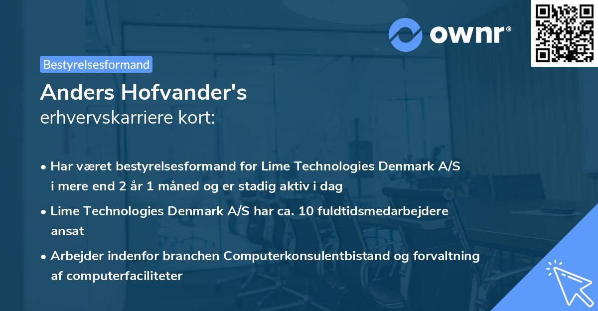 Anders Hofvander's erhvervskarriere kort