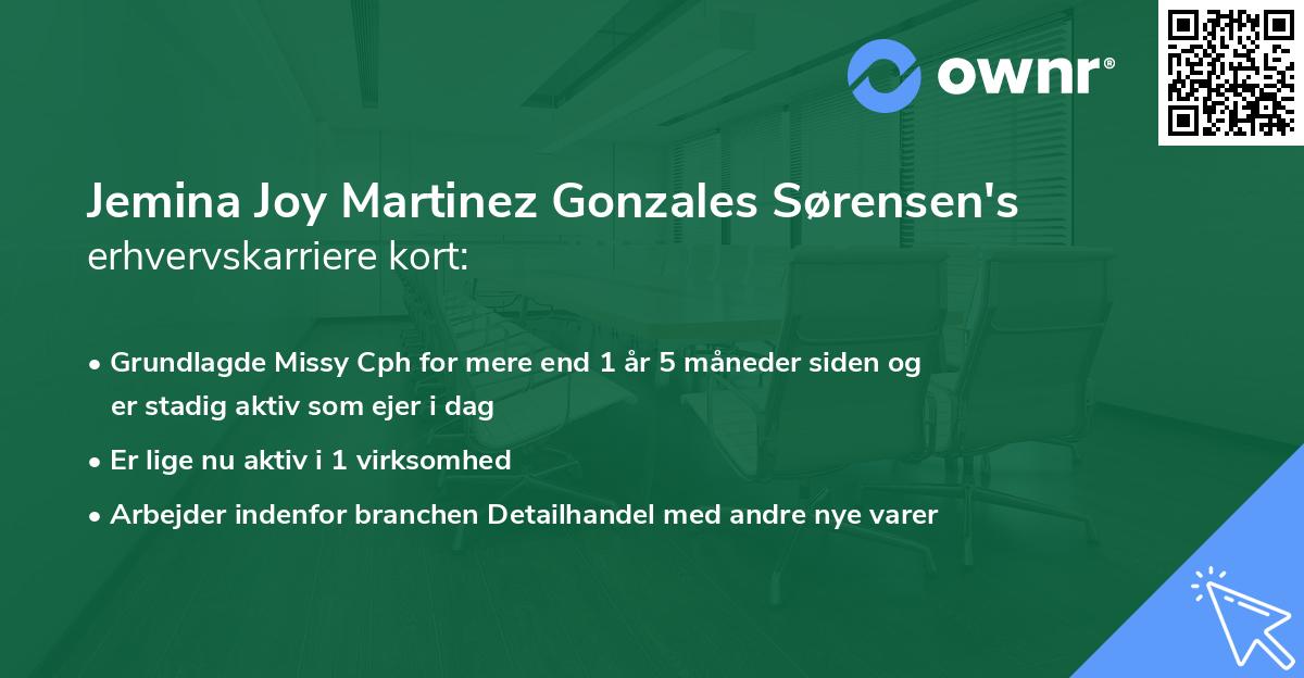 Jemina Joy Martinez Gonzales Sørensen's erhvervskarriere kort