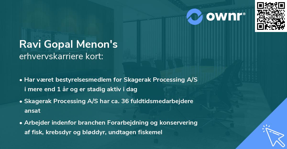 Ravi Gopal Menon's erhvervskarriere kort