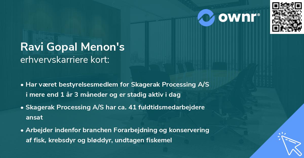 Ravi Gopal Menon's erhvervskarriere kort