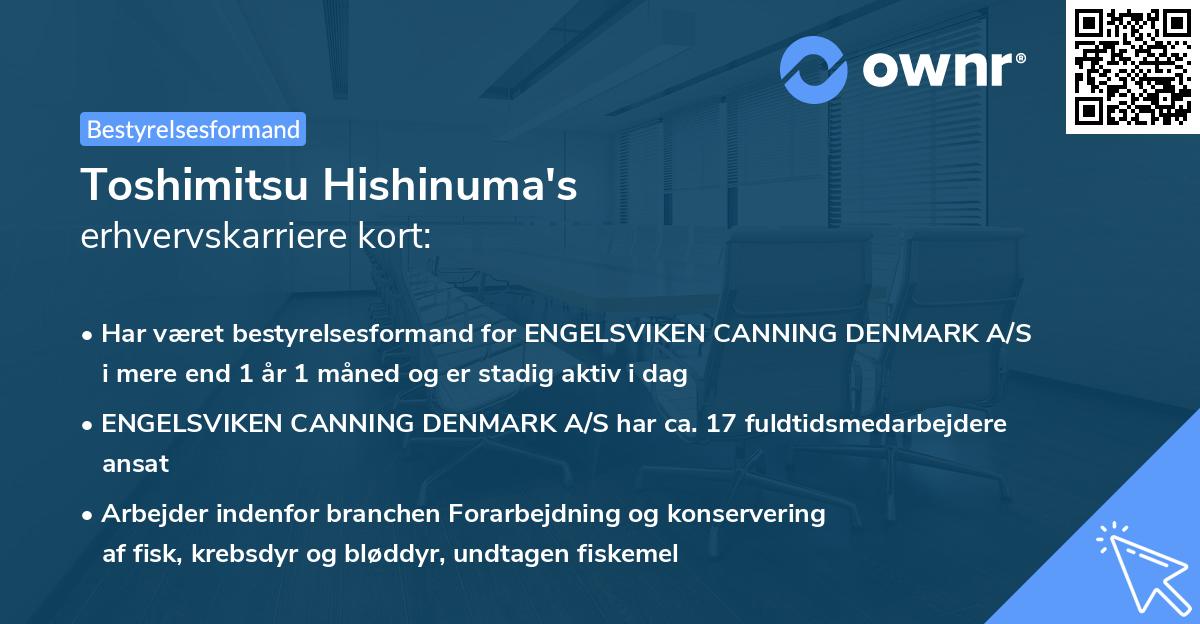 Toshimitsu Hishinuma's erhvervskarriere kort