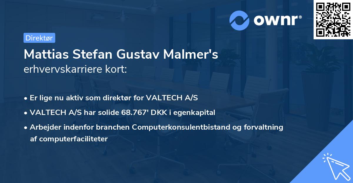 Mattias Stefan Gustav Malmer's erhvervskarriere kort