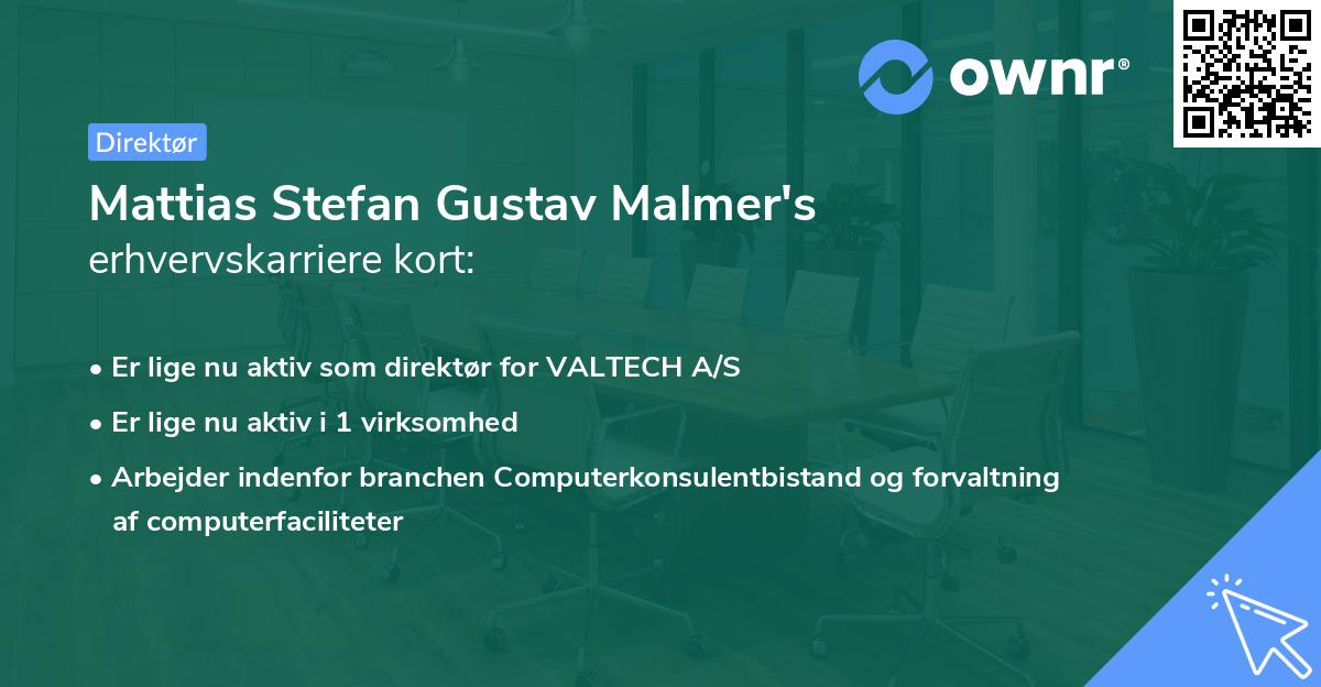 Mattias Stefan Gustav Malmer's erhvervskarriere kort