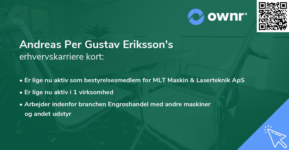 Andreas Per Gustav Eriksson's erhvervskarriere kort