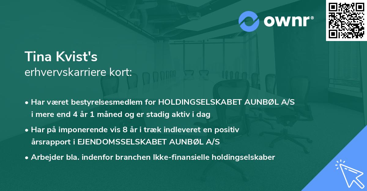 Tina Kvist's erhvervskarriere kort