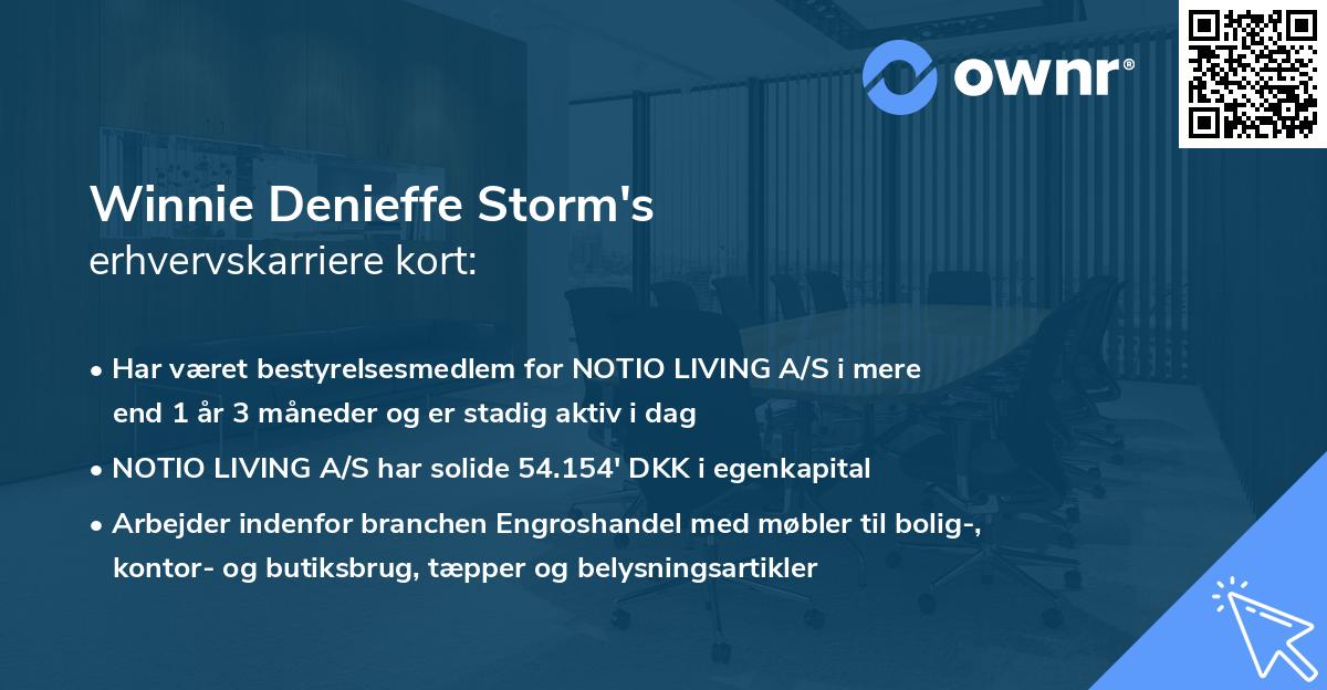 Winnie Denieffe Storm's erhvervskarriere kort