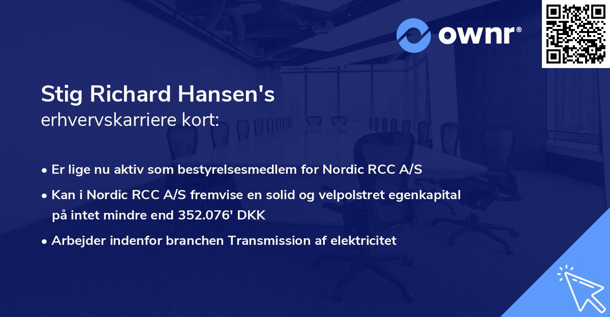 Stig Richard Hansen's erhvervskarriere kort