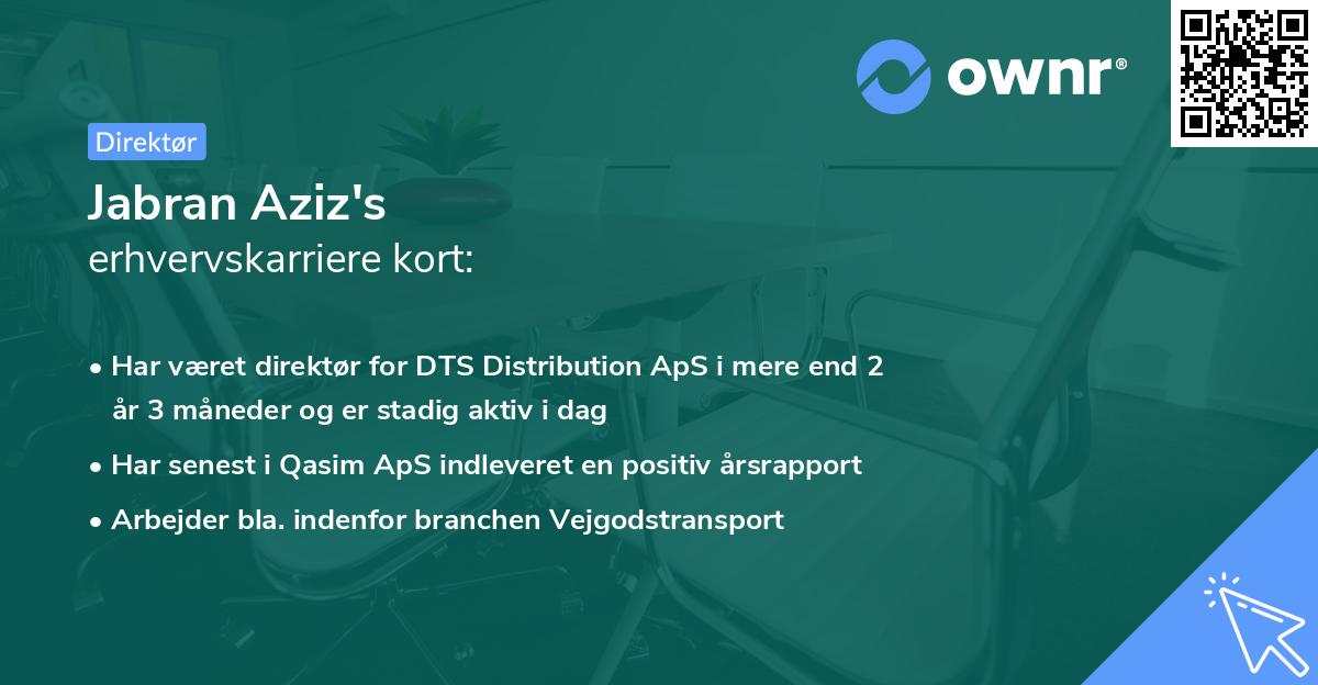 Jabran Aziz's erhvervskarriere kort