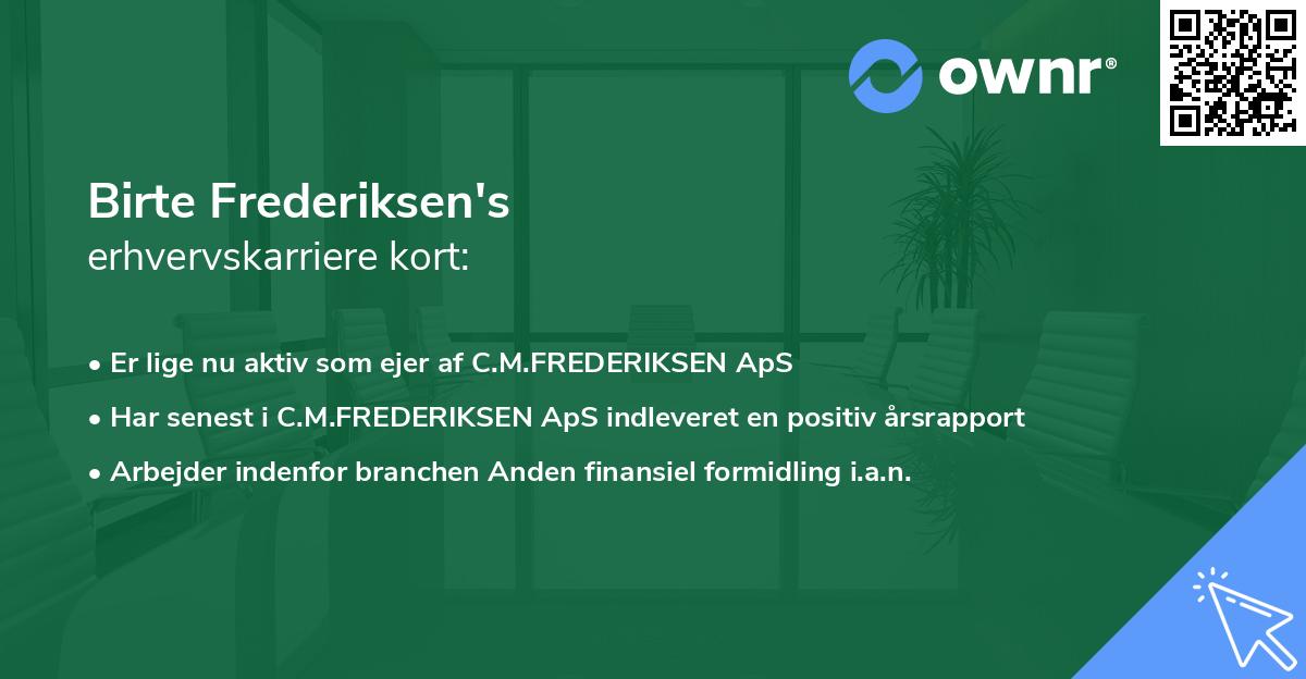 Birte Frederiksen's erhvervskarriere kort
