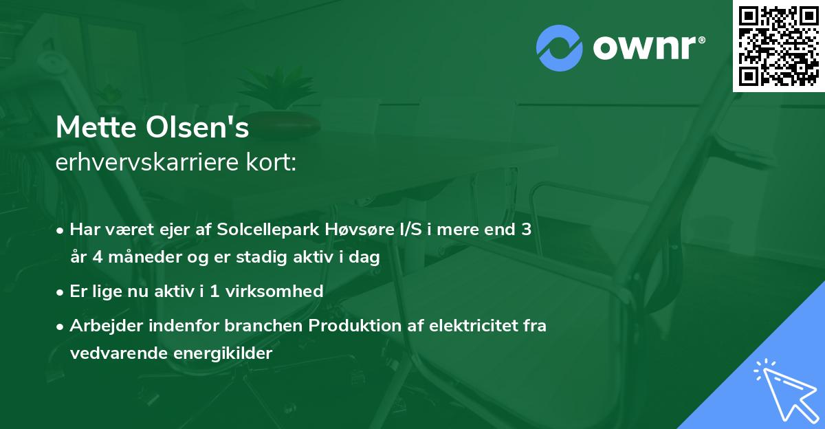 Mette Olsen's erhvervskarriere kort