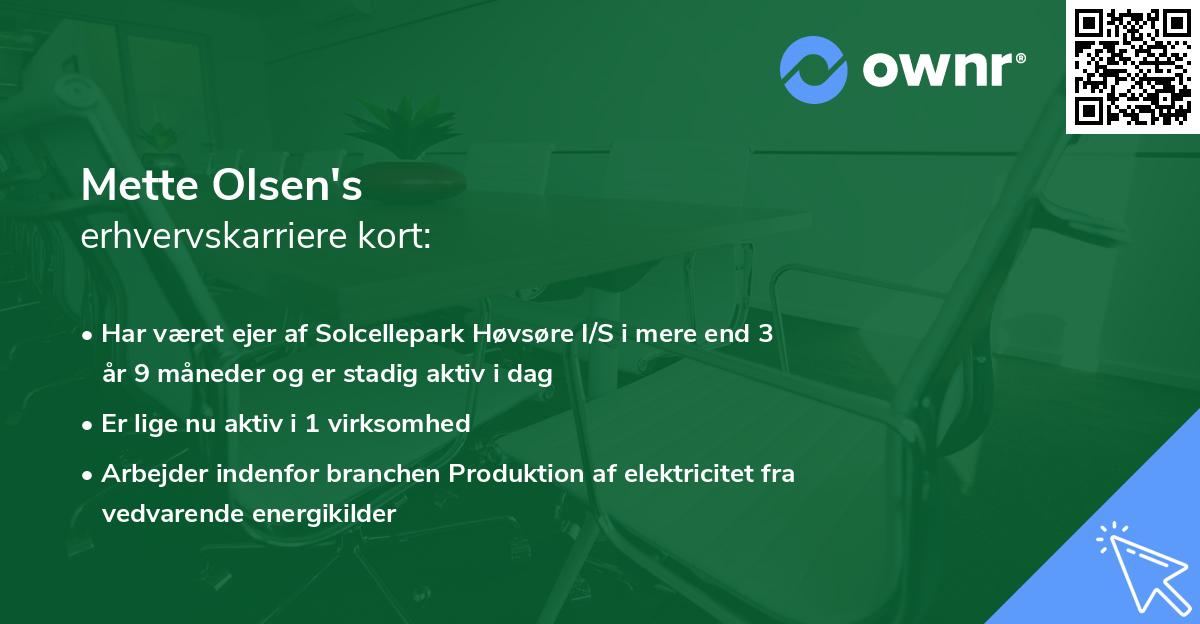 Mette Olsen's erhvervskarriere kort