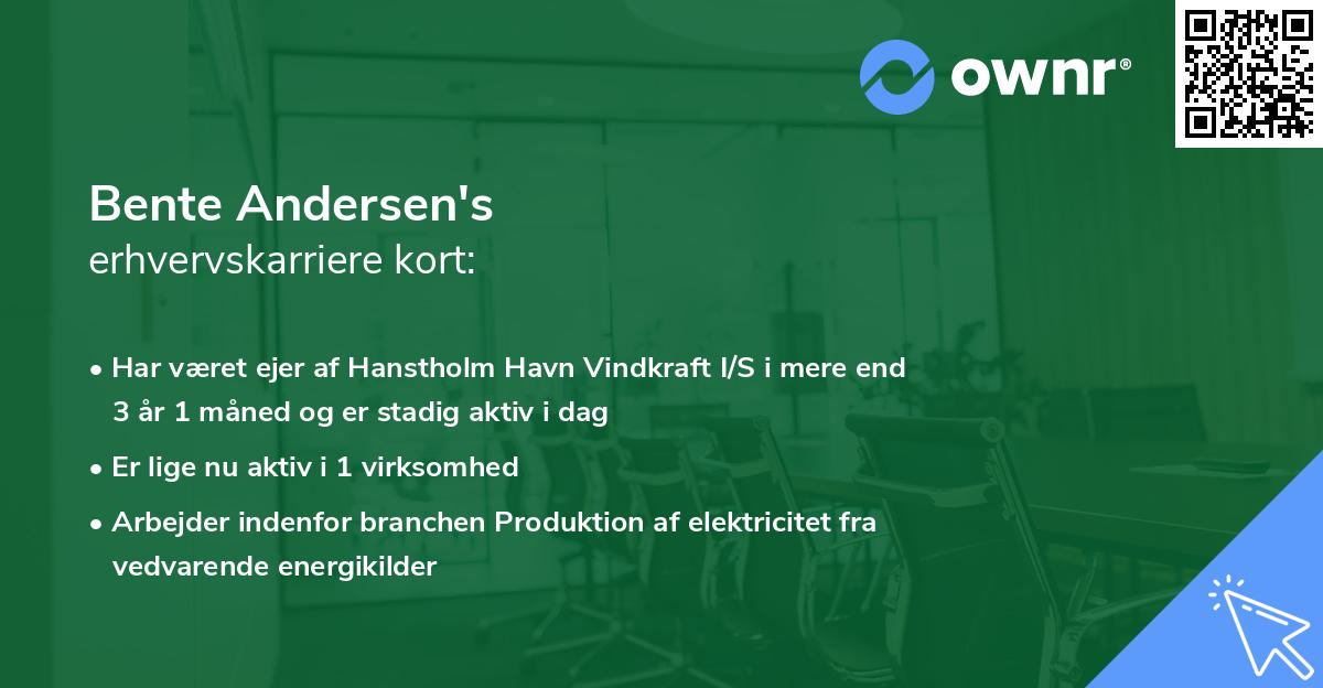 Bente Andersen's erhvervskarriere kort