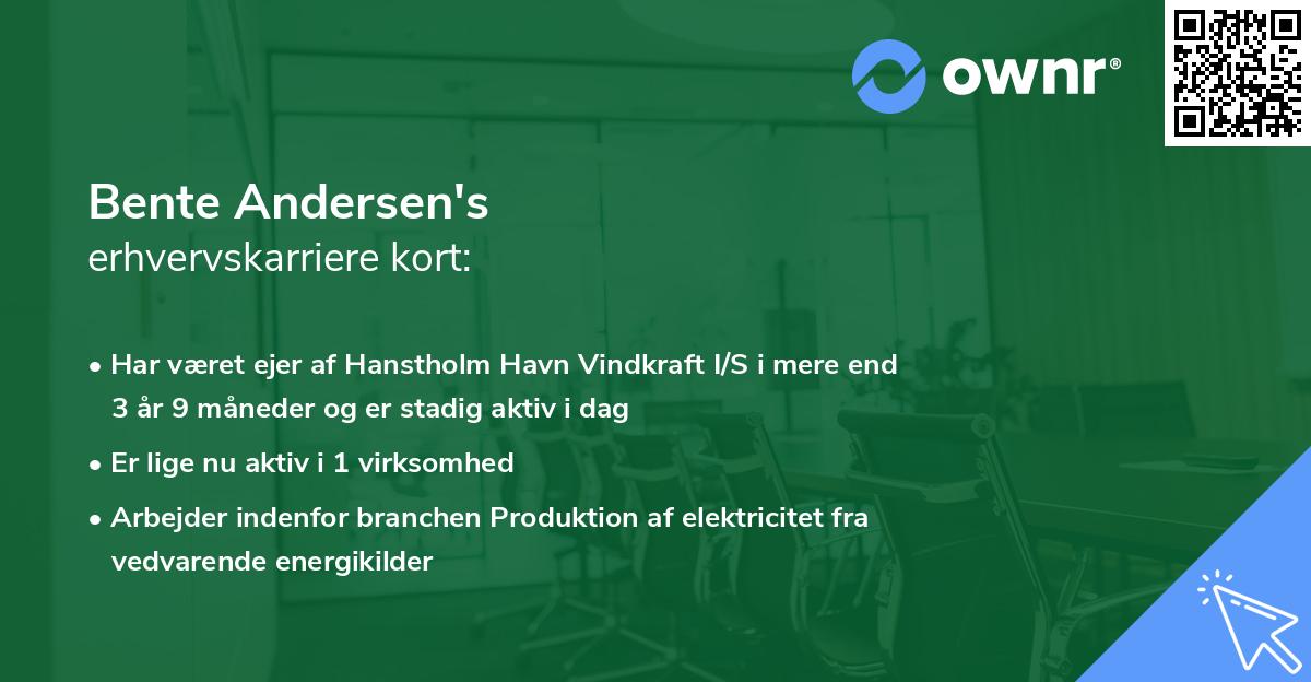 Bente Andersen's erhvervskarriere kort