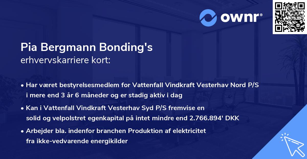 Pia Bergmann Bonding's erhvervskarriere kort