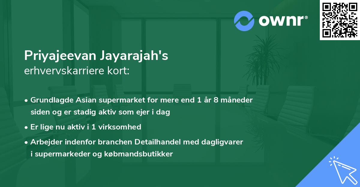 Priyajeevan Jayarajah's erhvervskarriere kort