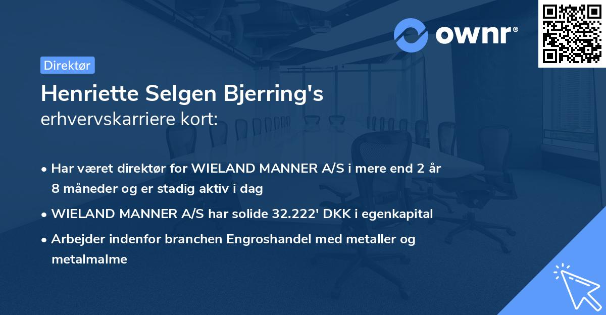 Henriette Selgen Bjerring's erhvervskarriere kort