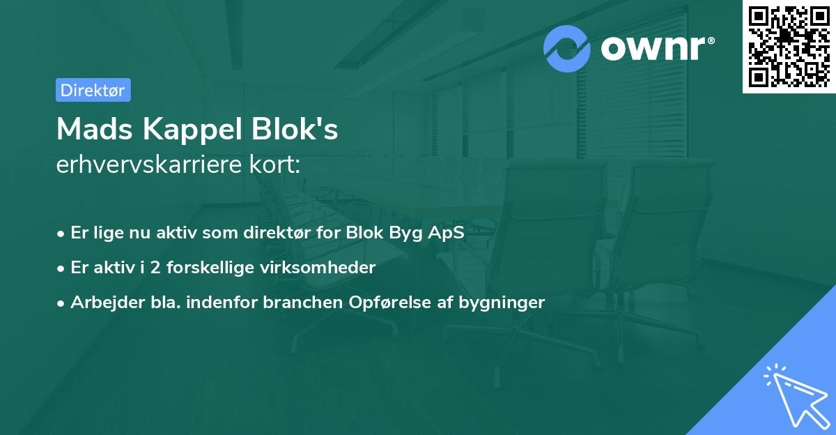 Mads Kappel Blok's erhvervskarriere kort