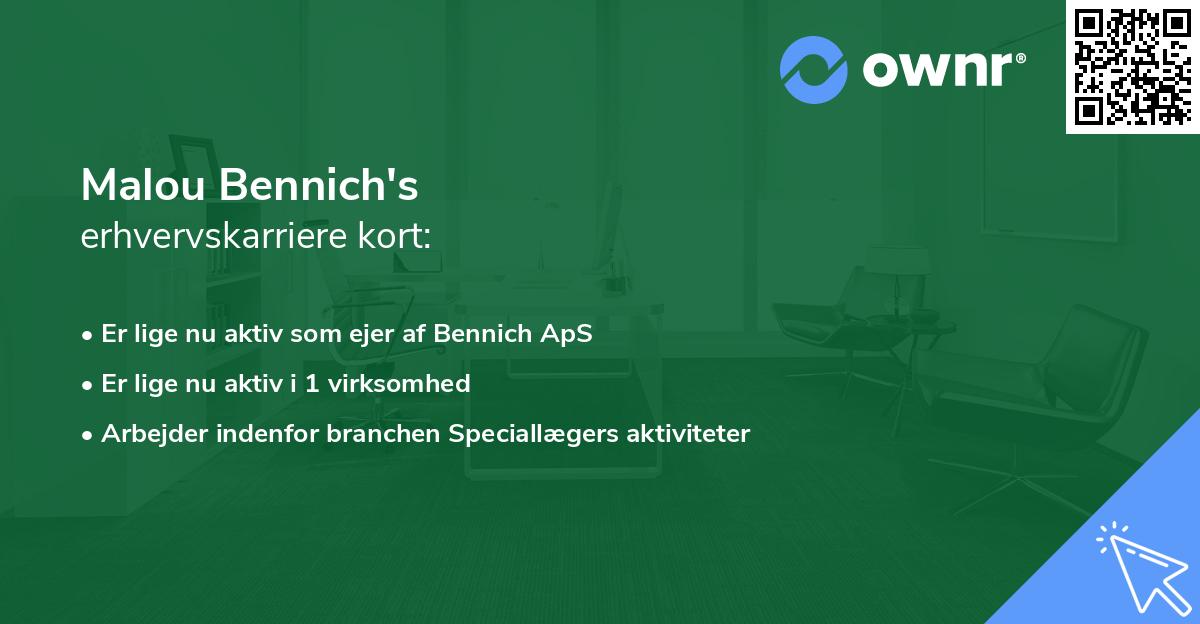 Malou Bennich's erhvervskarriere kort