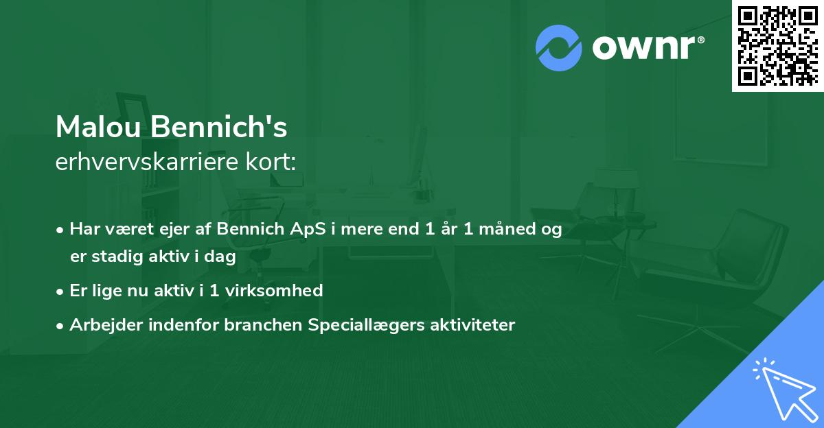 Malou Bennich's erhvervskarriere kort