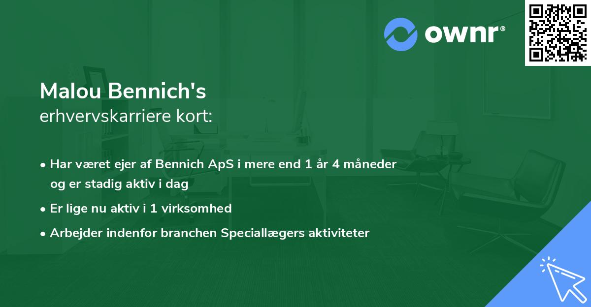 Malou Bennich's erhvervskarriere kort