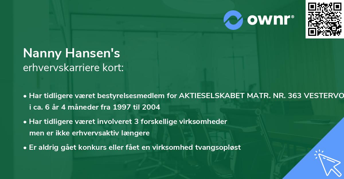 Nanny Hansen's erhvervskarriere kort