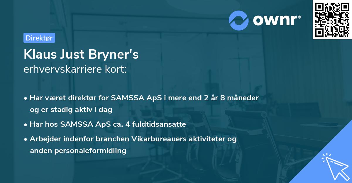 Klaus Just Bryner's erhvervskarriere kort
